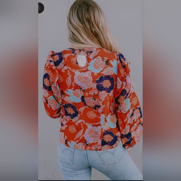 BUCKETLIST Red Floral Ruffle Blouse Size M - Picture 2 of 10